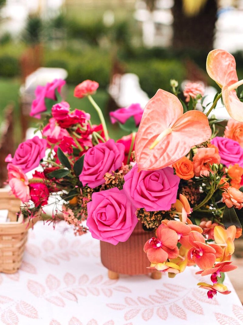 MACTING Artificial Flower Roses 30PCS Real Touch Fake Spring Flowers with Stem Foam Roses for Wedding DIY Bouquets Table Centerpieces Party Bridal Shower Home Valentines Day Decorations(Fuchsia) - Image 3